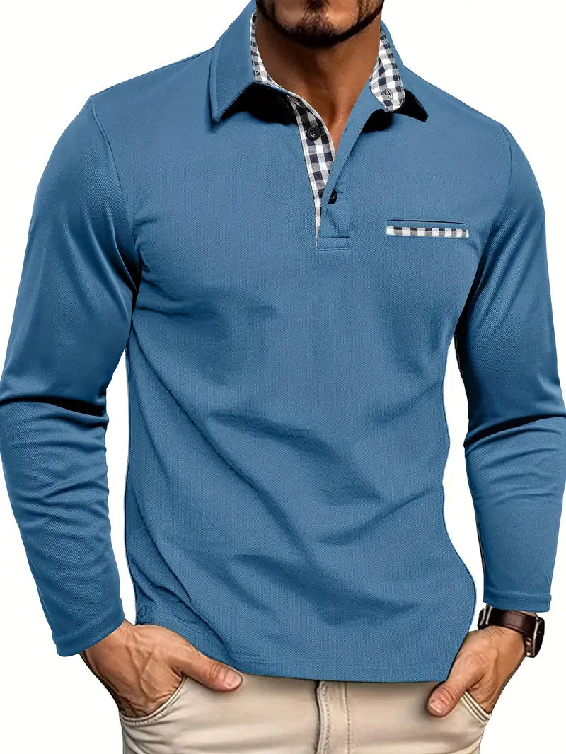 Polo Shirt Long Sleeve Ribbed Collar