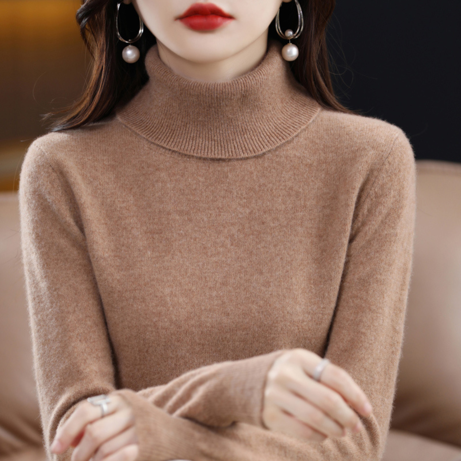 Turtleneck Sweater Soft Knit Roll-Neck