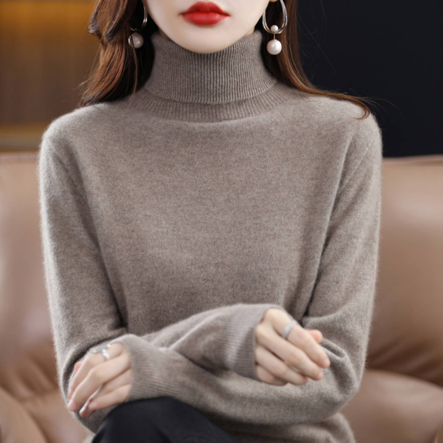 Turtleneck Sweater Soft Knit Roll-Neck