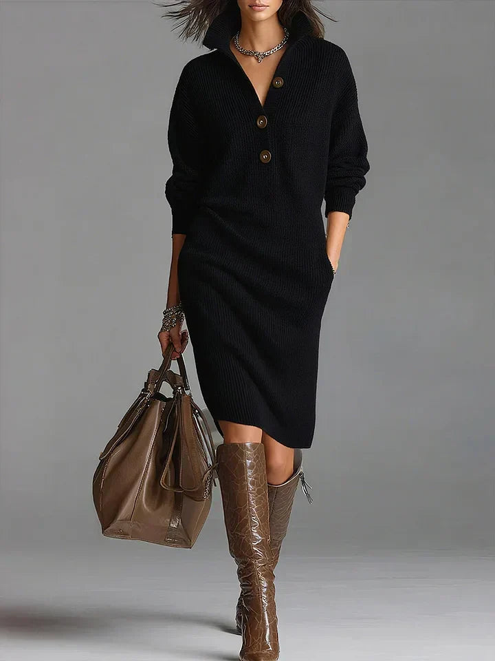 Sweater Dress Ribbed Knit Elegant