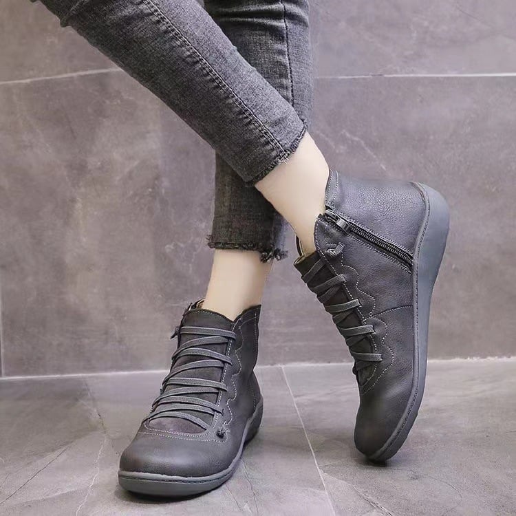 Ankle Boots Leather-Look Barefoot Flat Sole