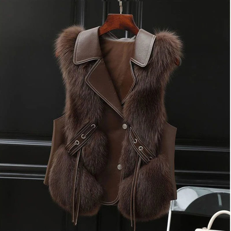 Gilet Faux Fur Adjustable Waist Ties