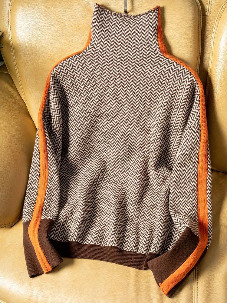 Turtleneck Jumper Contrast Stripes Soft Knit