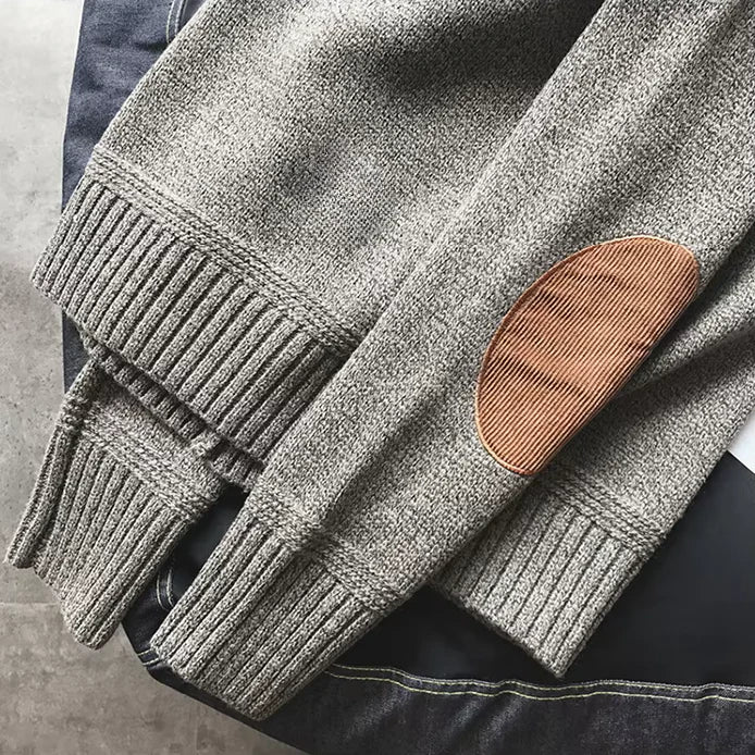 Crew-Neck Sweater Elbow-Patch Knit