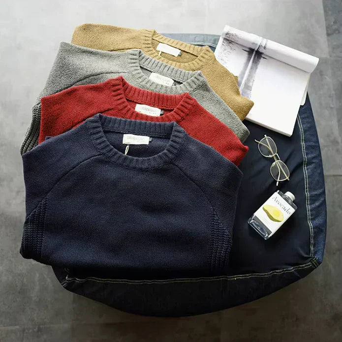 Crew-Neck Sweater Elbow-Patch Knit