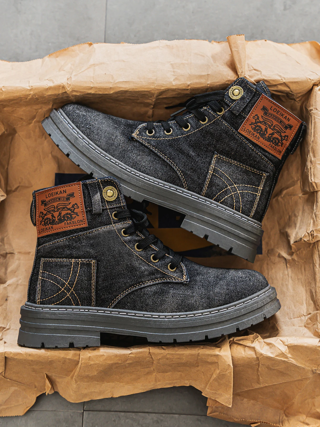 Boots Washed Denim Chunky Anti Slip Sole