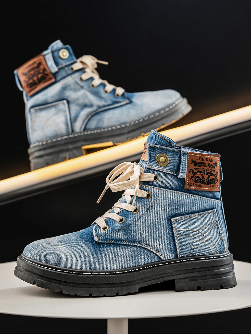 Boots Washed Denim Chunky Anti Slip Sole