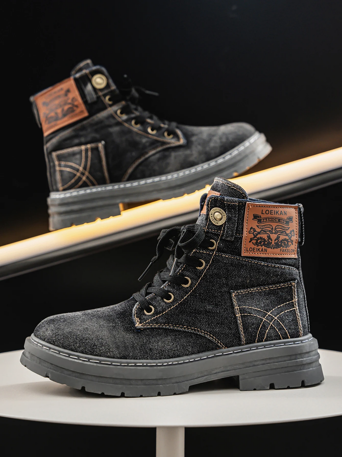 Boots Washed Denim Chunky Anti Slip Sole