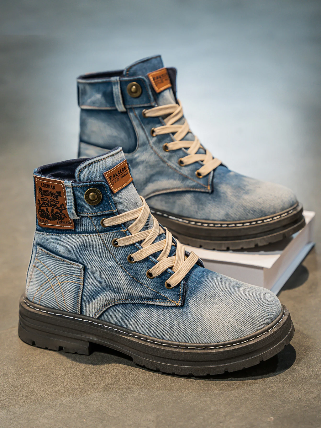 Boots Washed Denim Chunky Anti Slip Sole