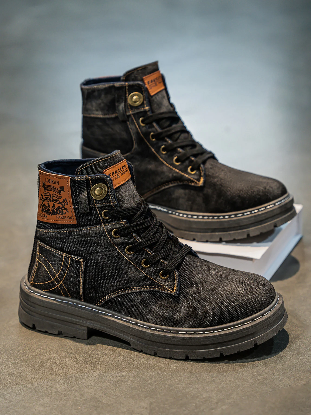 Boots Washed Denim Chunky Anti Slip Sole