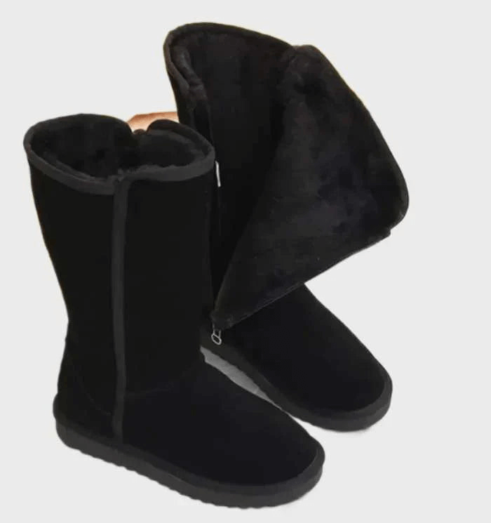 Suede-look boots with warm lining in black, side view