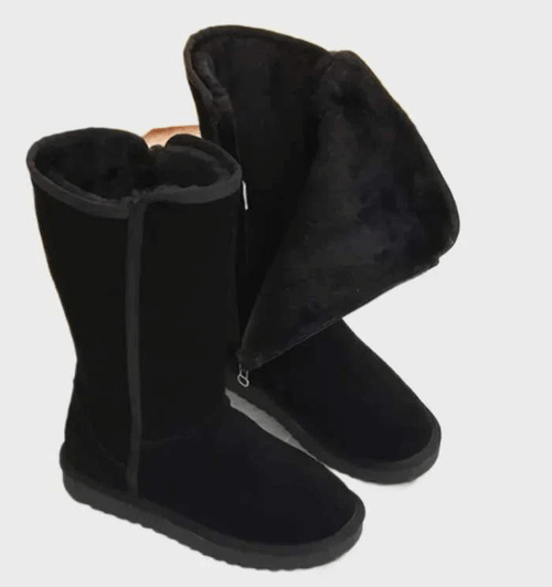 Suede-look boots with warm lining in black, side view