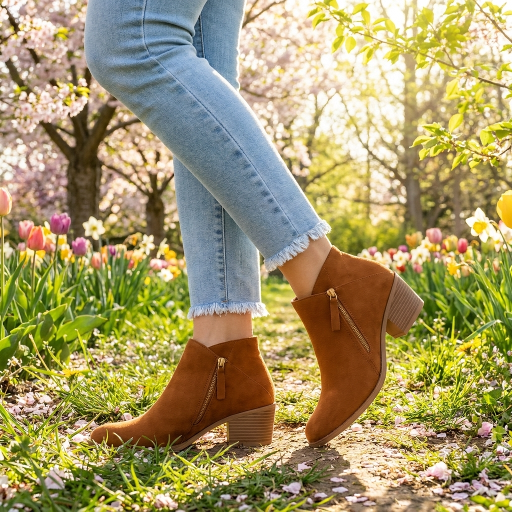 Ankle Boots Block Heel Side Zip