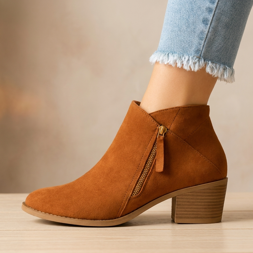 Ankle Boots Block Heel Side Zip