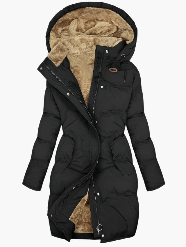 Quilted Coat Hooded Long Tailored Cut
