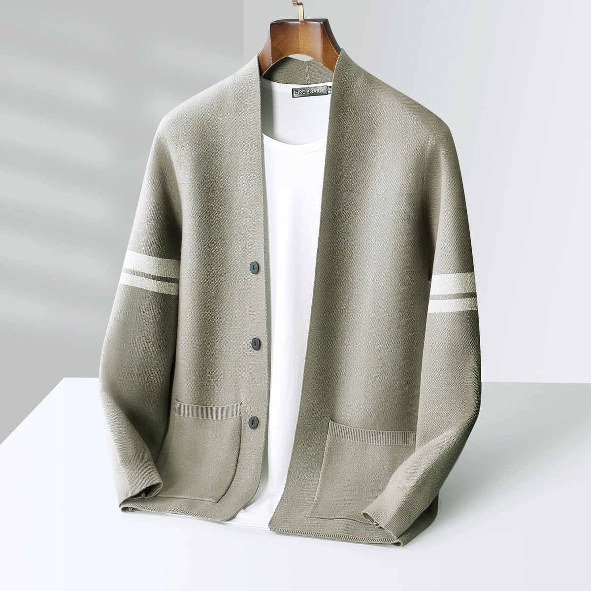 Cardigan Knitted Striped Sleeve Button Front