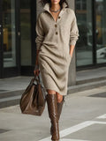 Ribbed knit sweater dress in black, front view
