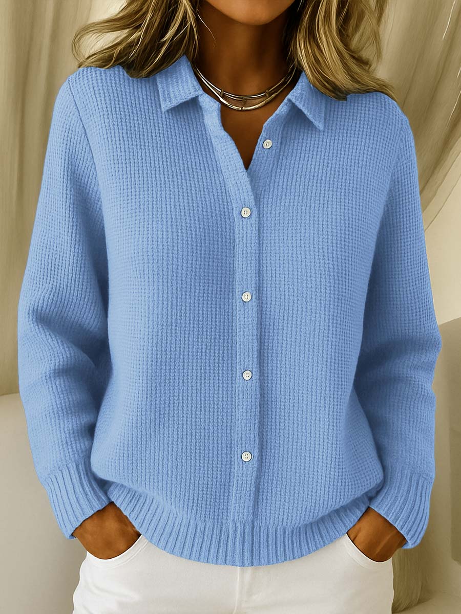 Chunky Knit Cardigan Collar Button Front