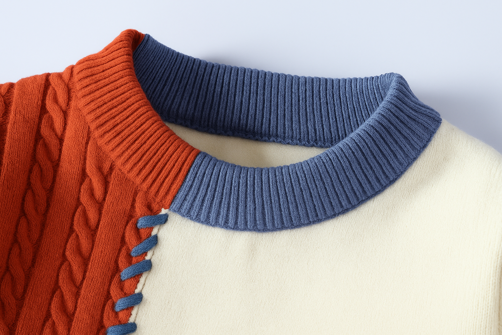 Patchwork Crew Neck Sweater Relaxed
