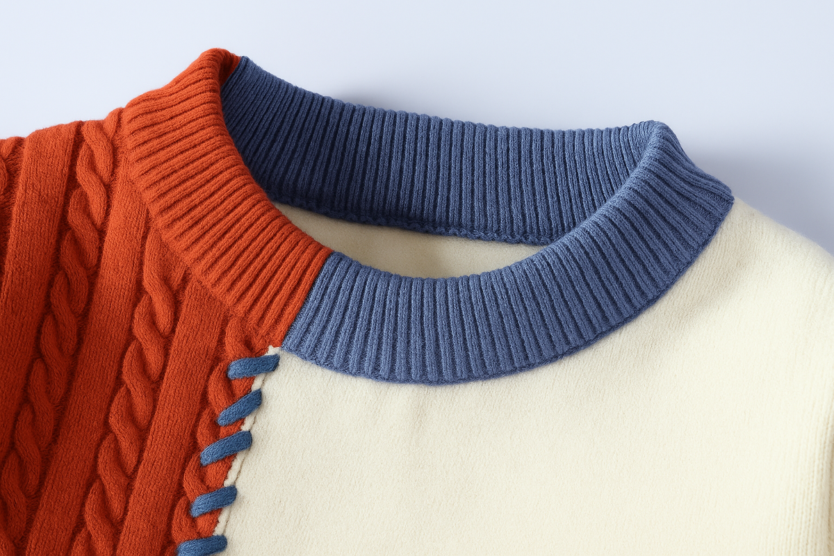 Patchwork Crew Neck Sweater Relaxed