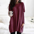 Oversized tunic sweater in navy blue, front view