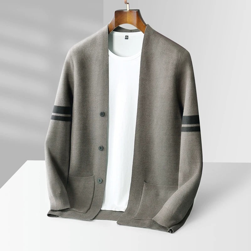 Cardigan Knitted Striped Sleeve Button Front