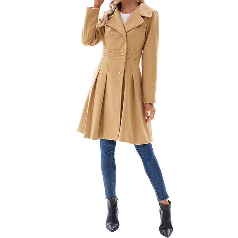 Coat Knee Length Double Button Elegant