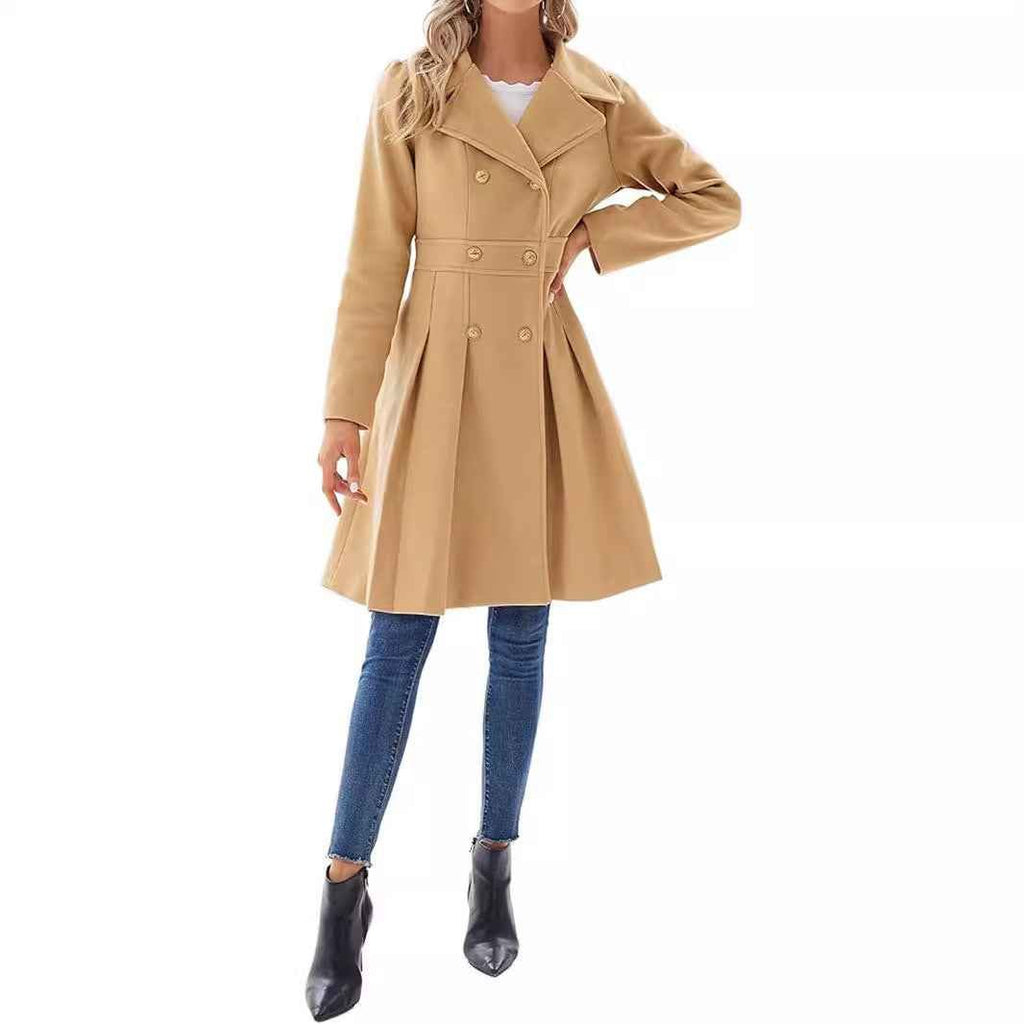 Coat Knee Length Double Button Elegant