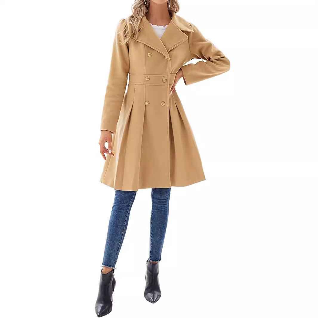 Coat Knee Length Double Button Elegant
