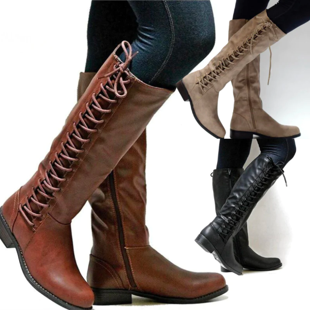 Knee High Boots Leather-Look Block Heel