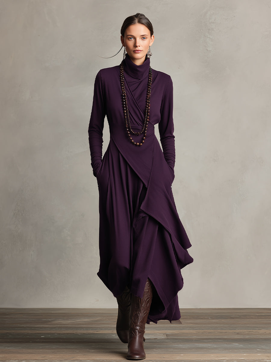 Dress Draped Elegant Long Sleeve