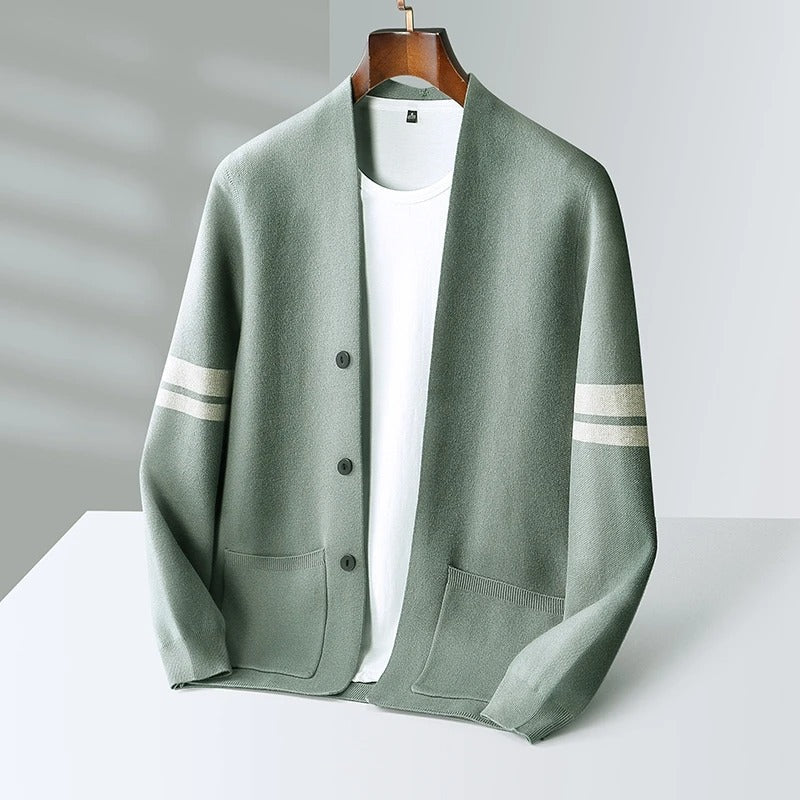Cardigan Knitted Striped Sleeve Button Front