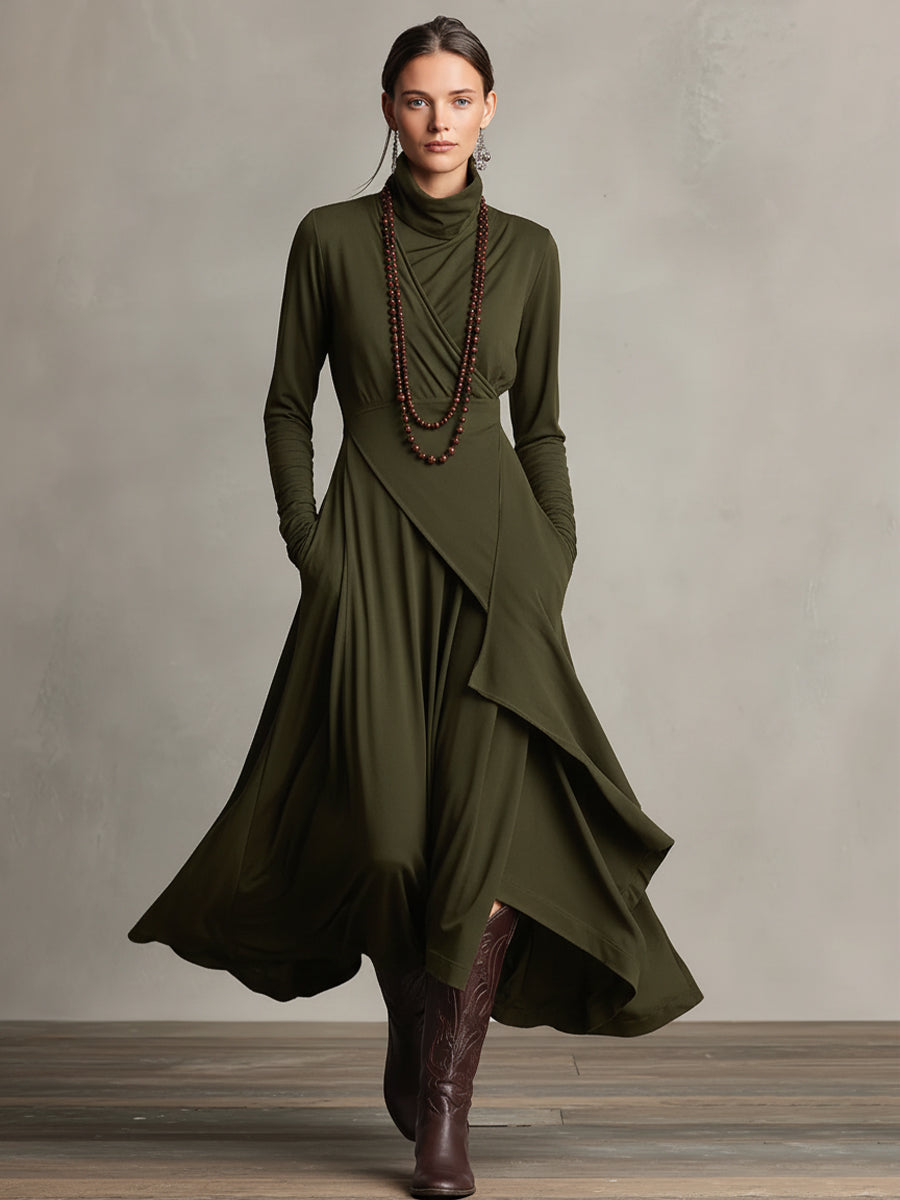 Dress Draped Elegant Long Sleeve