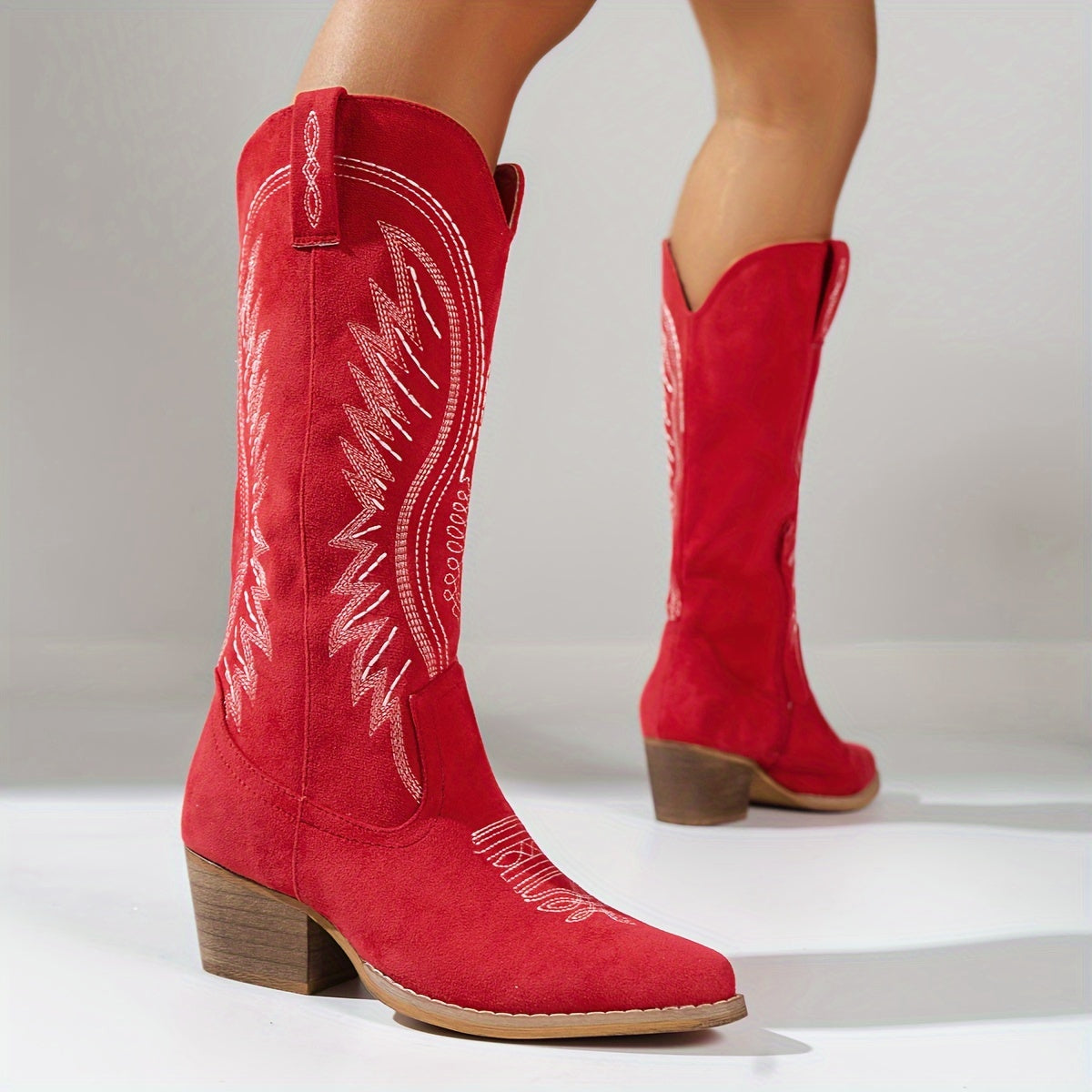 Western Cowboy Boots With Block-Heel