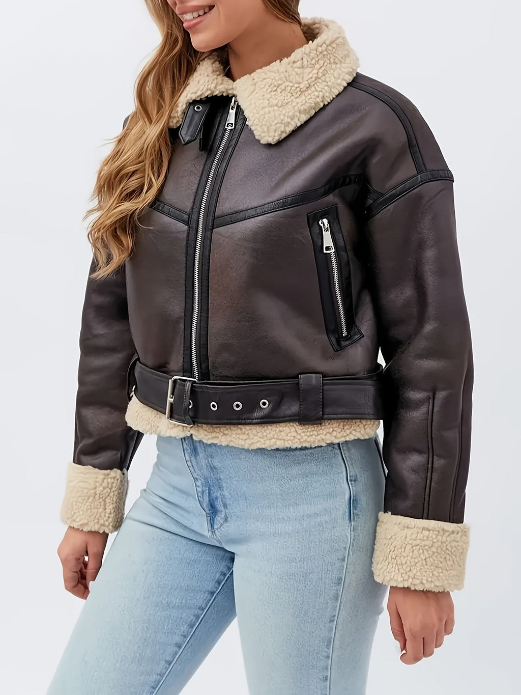 Moto Jacket Warm Lining Adjustable Belt