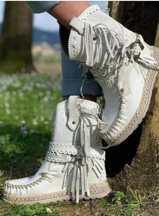 Western Boots Fringe Suede-Look