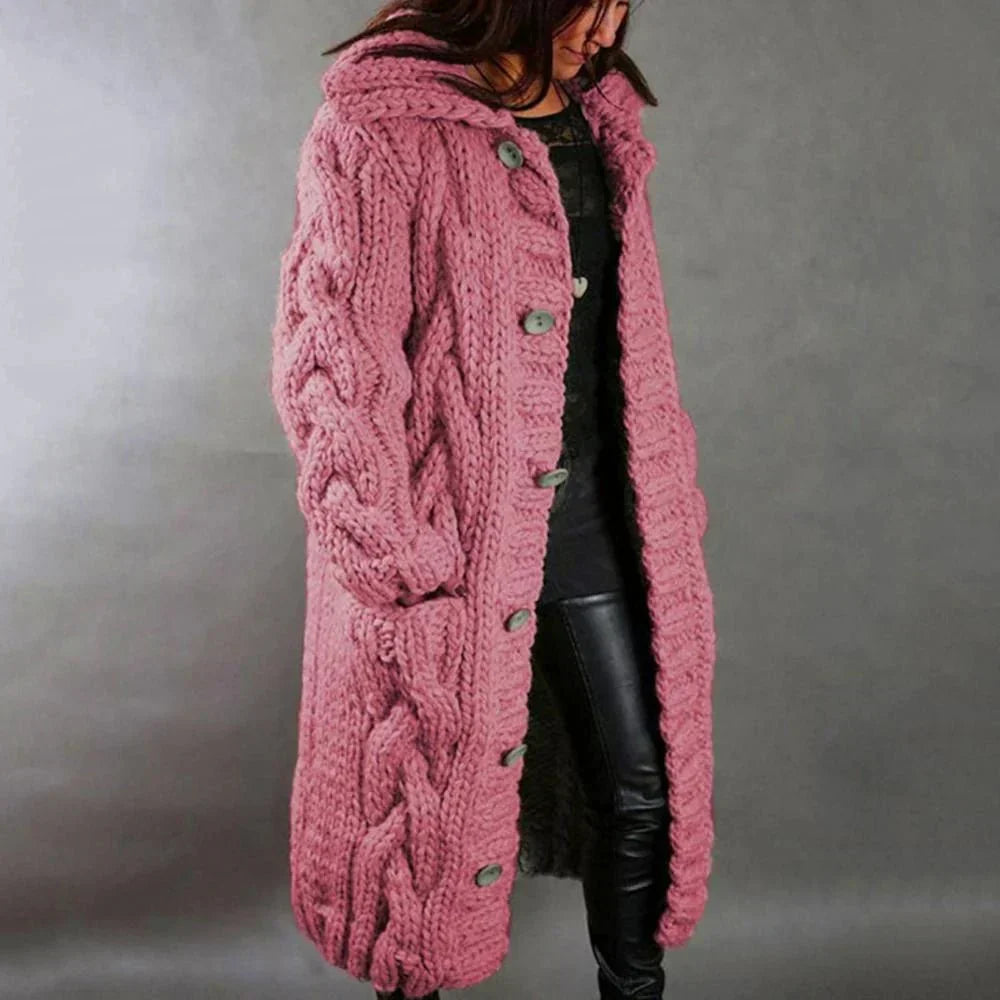 Cardigan Oversized Cable Knit Button Front