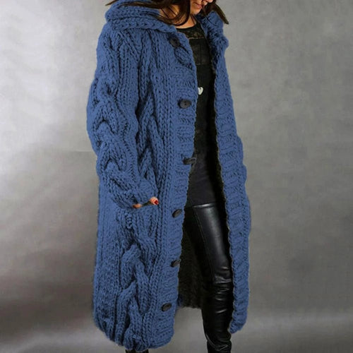 Oversized cable knit button cardigan in silver grey, front view