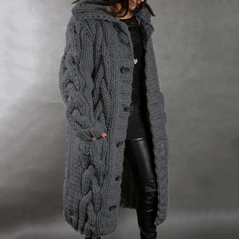 Cardigan Oversized Cable Knit Button Front
