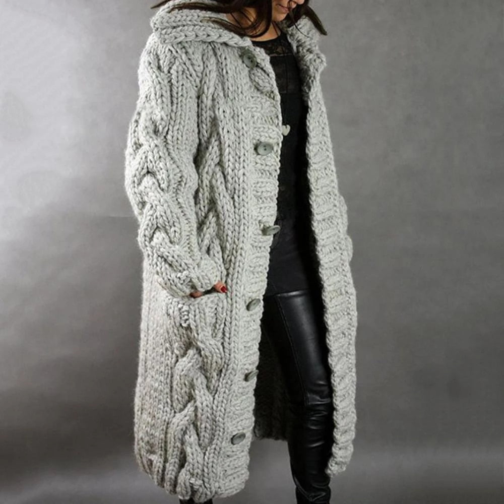 Cardigan Oversized Cable Knit Button Front