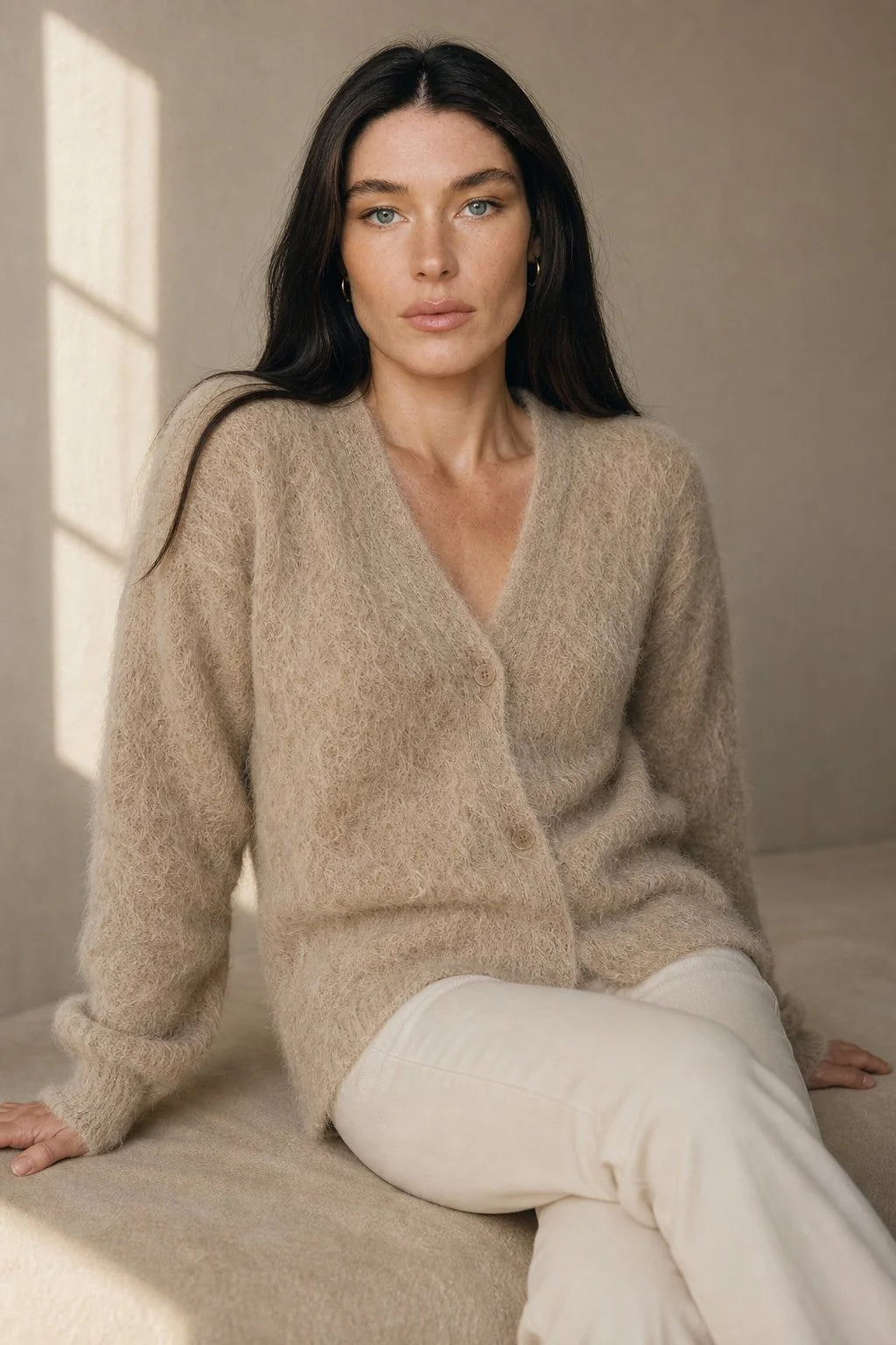 Oversized Soft Knit Cardigan Plush Trim