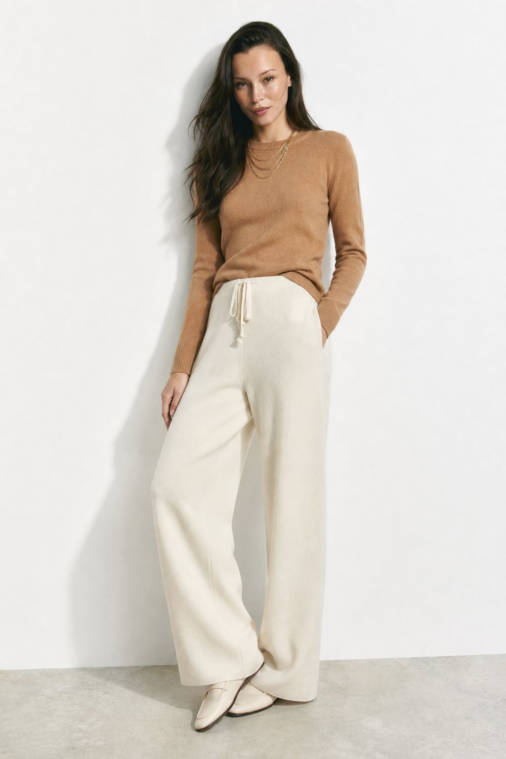 Knit Trousers Wide Leg High Waist