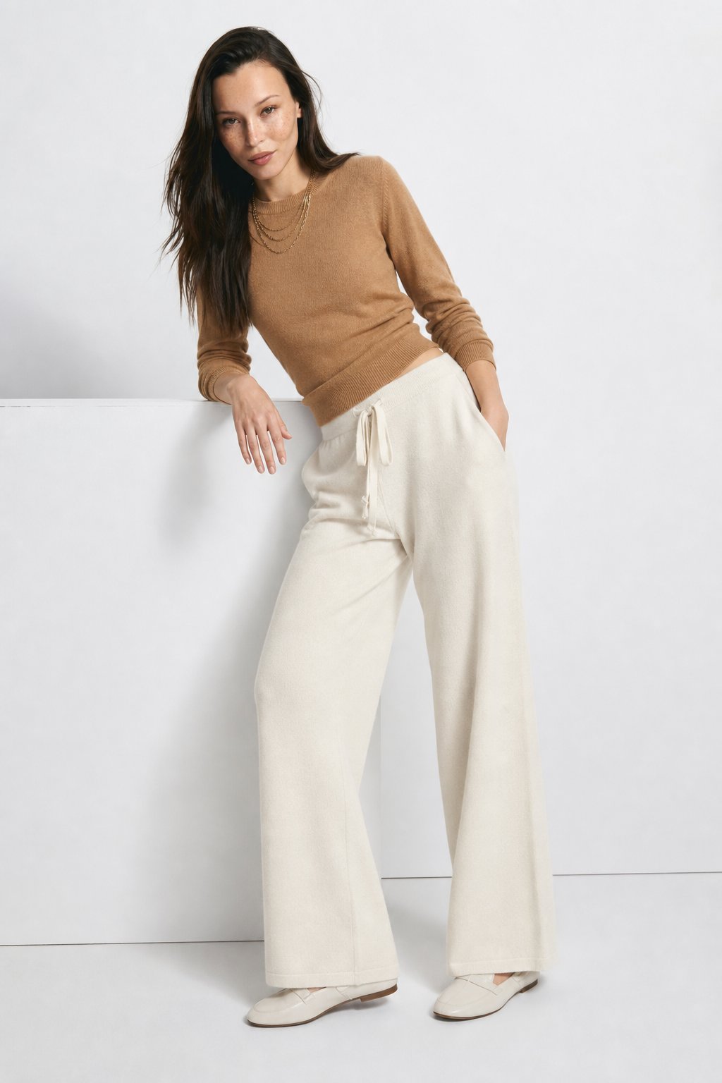 Knit Trousers Wide Leg High Waist