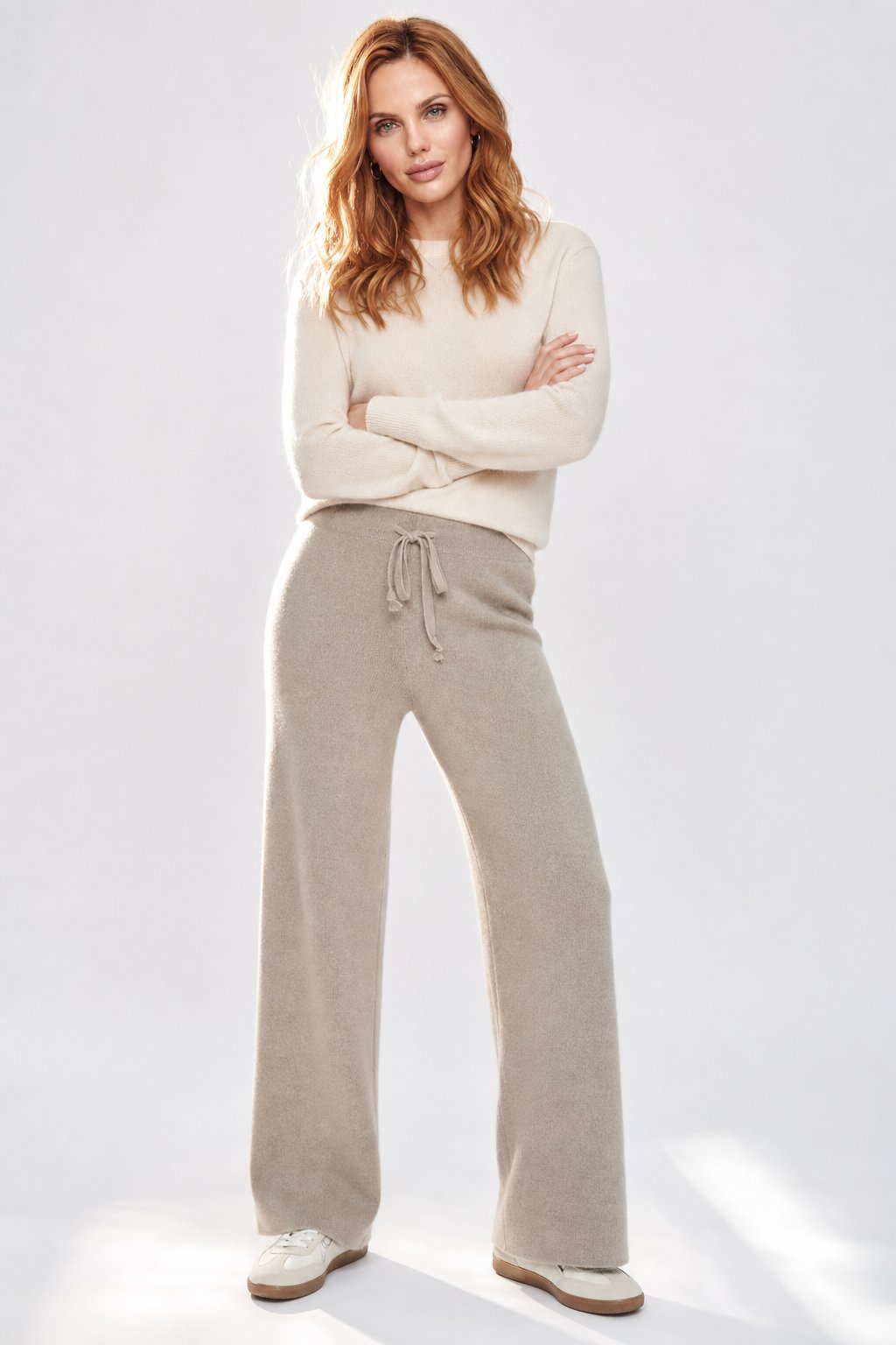 Knit Trousers Wide Leg High Waist