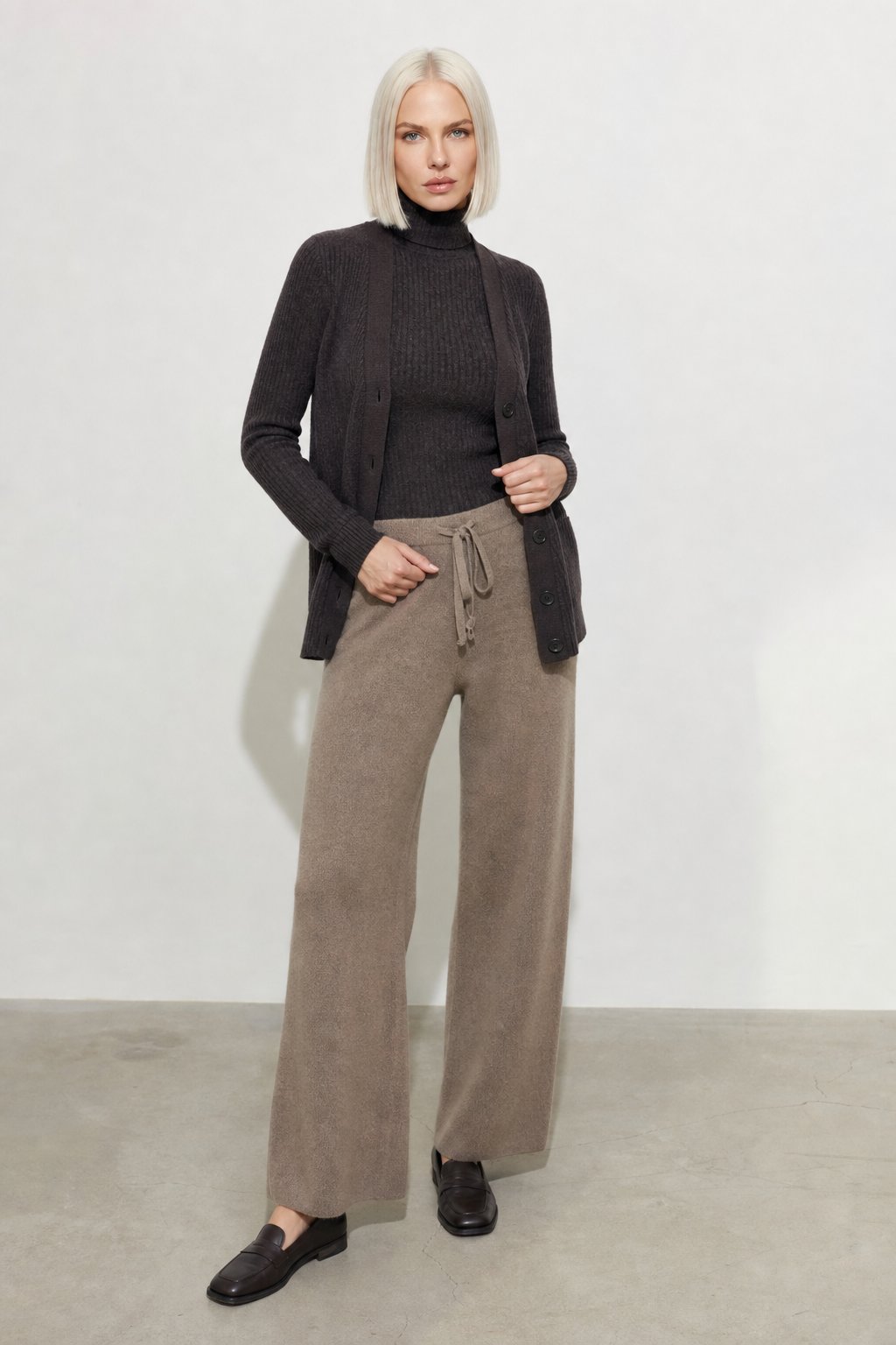 Knit Trousers Wide Leg High Waist