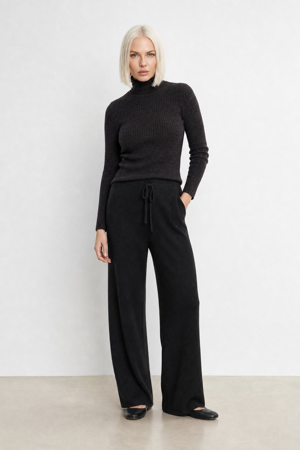 Knit Trousers Wide Leg High Waist