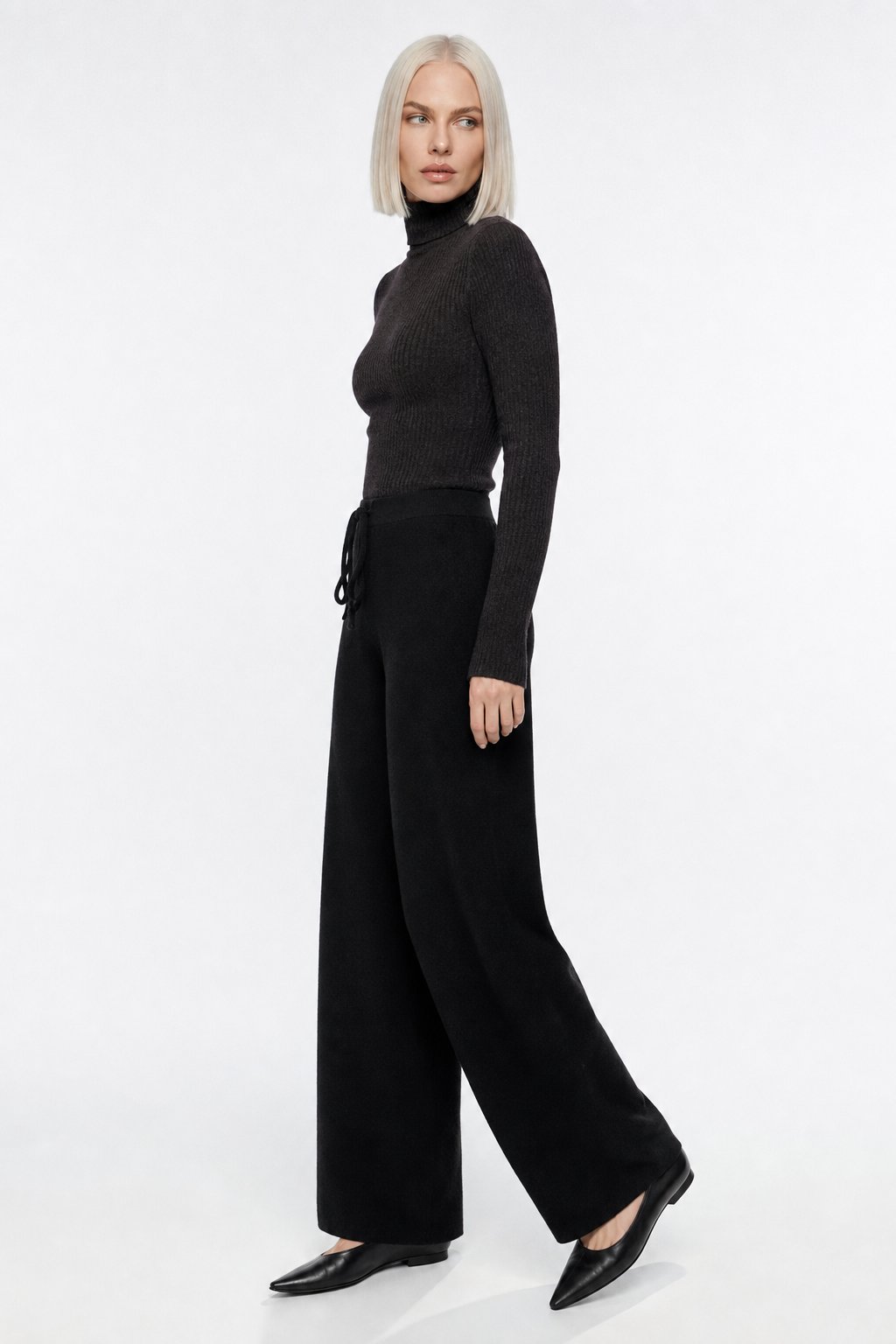 Knit Trousers Wide Leg High Waist