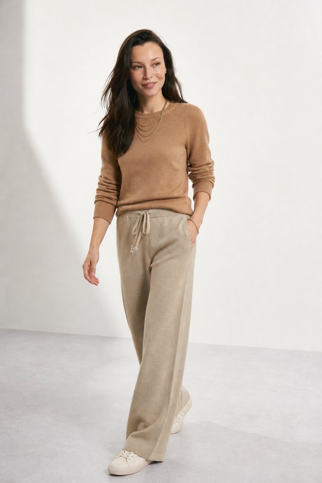 Knit Trousers Wide Leg High Waist