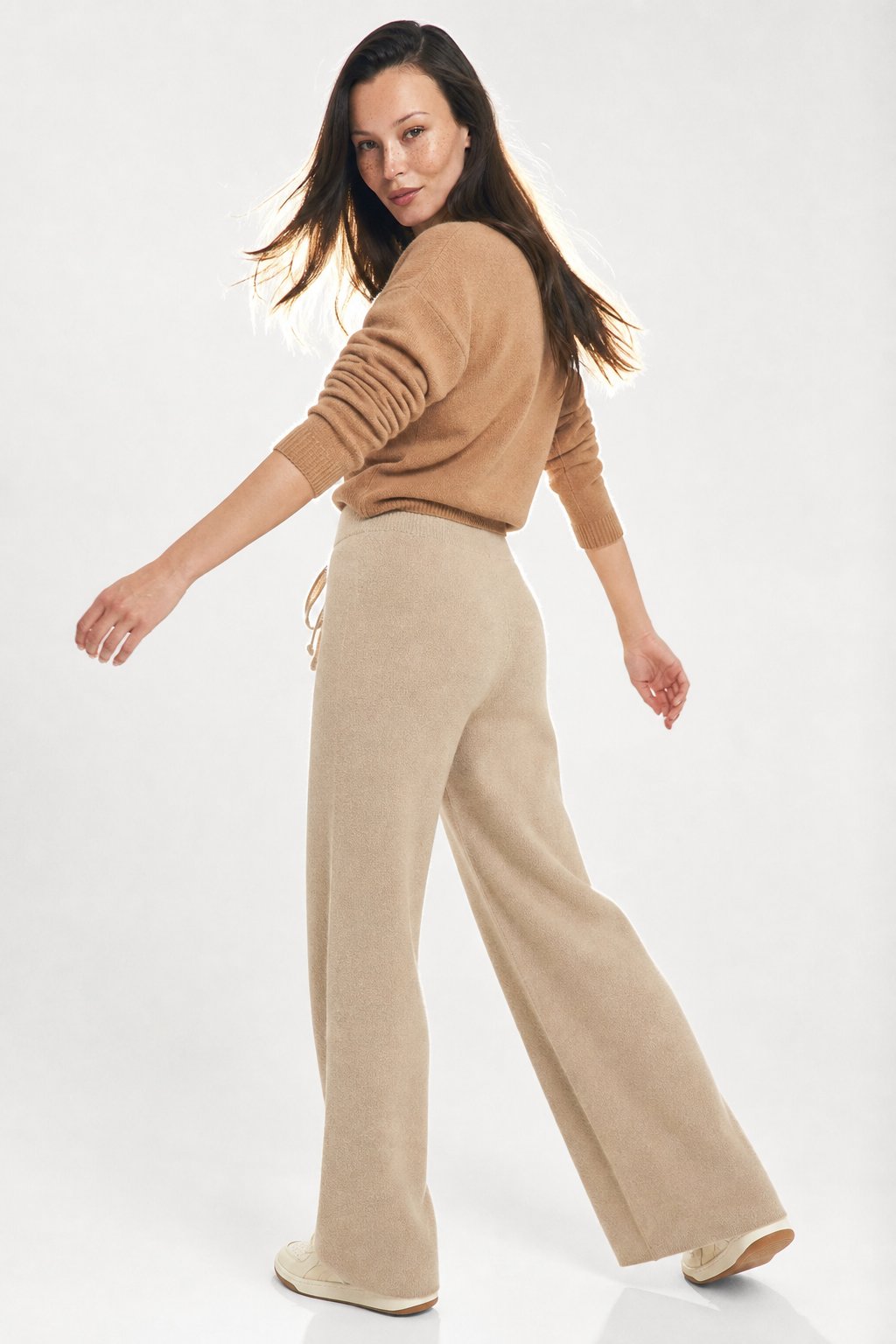 Knit Trousers Wide Leg High Waist
