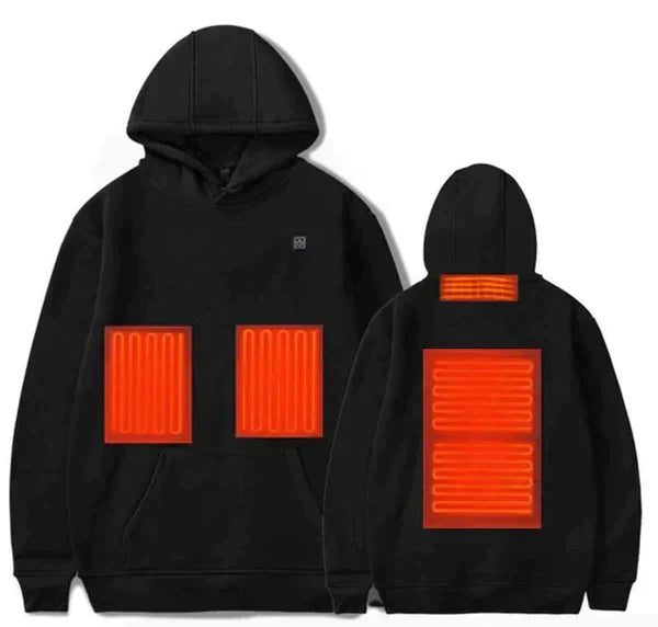 Heated hoodie in black, front view